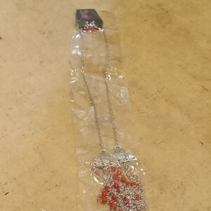 Silver-Tone Necklace with Red Bead Accents